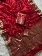 Red Banarasi Tissue Saree with Ghungroo