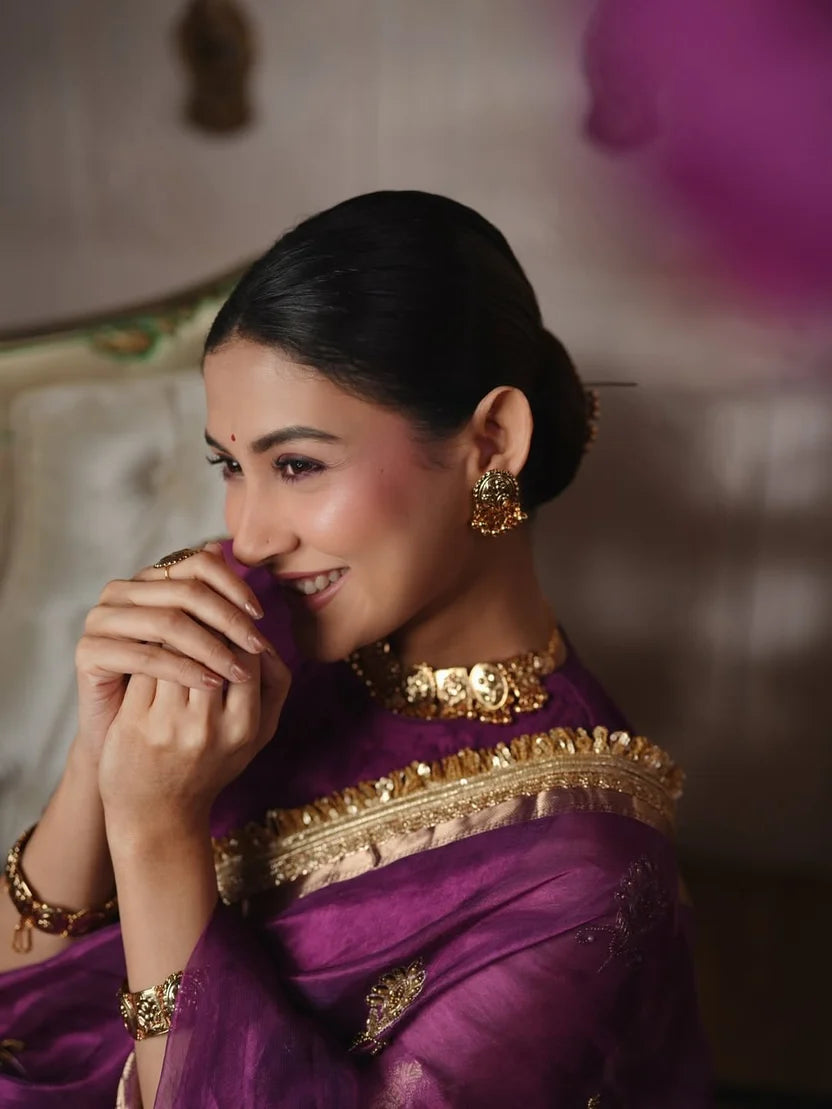 Purple Pure Banarasi Tissue Saree | Handwork, Intricate Border & Lace