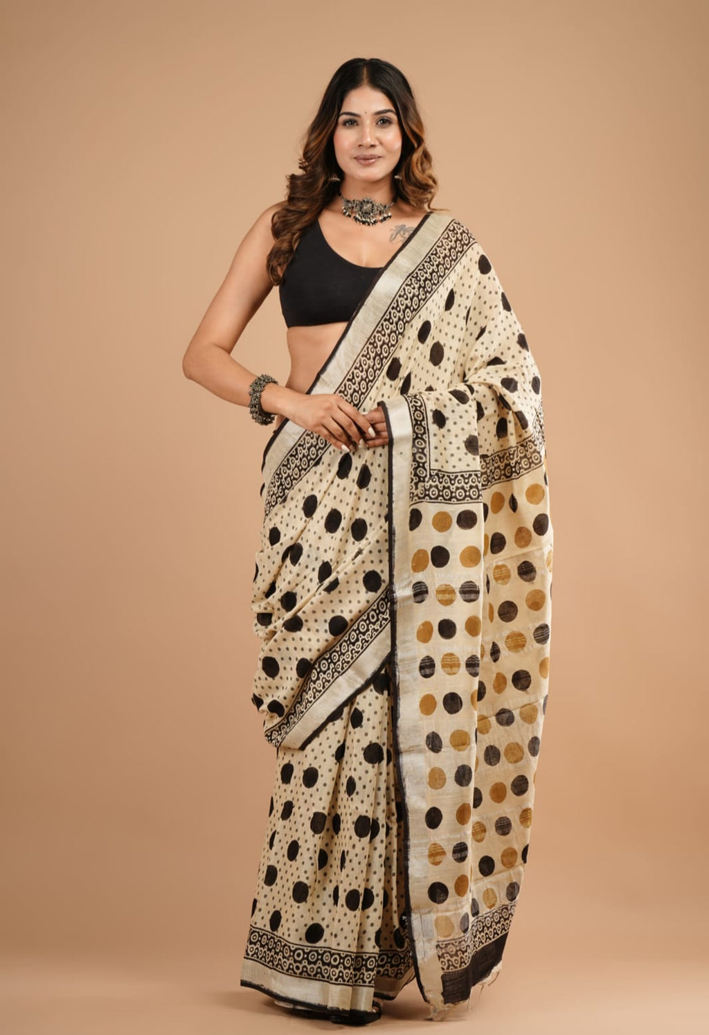 Handblock Linen Saree - Effortless Drape for All-Day Comfort