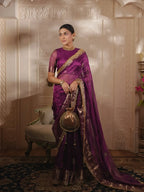 Purple Pure Banarasi Tissue Saree | Handwork, Intricate Border & Lace