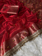 Red Banarasi Tissue Saree with Ghungroo