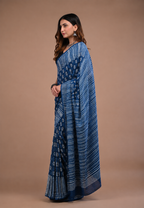 Indigo Cotton Mulmul Saree | Handblock Printed