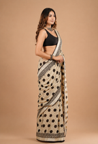 Handblock Linen Saree - Effortless Drape for All-Day Comfort