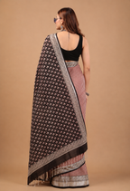 Black and Red Linen Saree - Lightweight Breathable Drape
