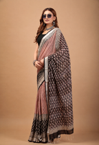 Black and Red Linen Saree - Lightweight Breathable Drape