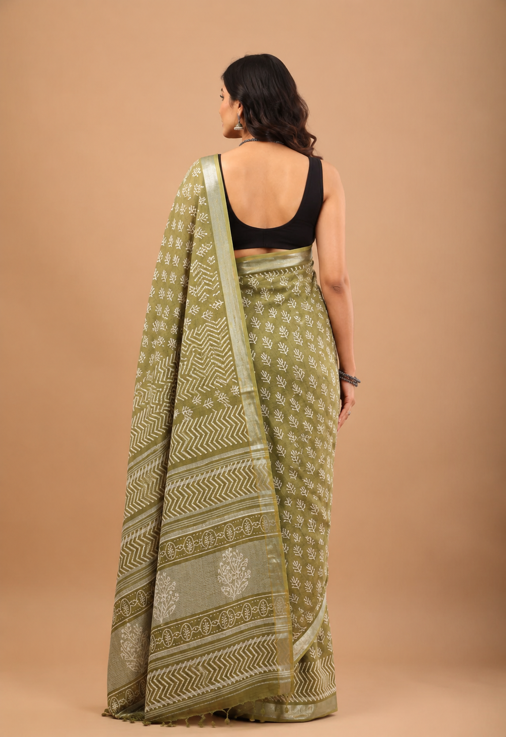 Mehndi Linen Saree - Effortless Breathable Handblock Print