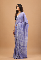 Lavender Linen Saree - Breathable Handblock Print Drape