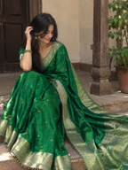 Green Banarasi Tissue Saree with Ghungroo Work