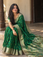 Green Banarasi Tissue Saree with Ghungroo Work