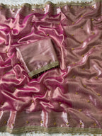 Baby Pink Banarasi Tissue Saree with Ghungroo