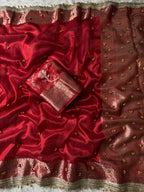 Red Banarasi Tissue Saree with Ghungroo