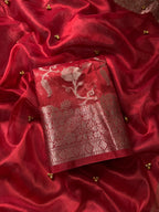 Red Banarasi Tissue Saree with Ghungroo