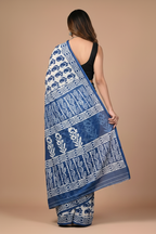 Back View - Indigo Handblock Saree