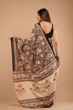 Black Sanganeri Cotton Mulmul Saree | Handblock Printed