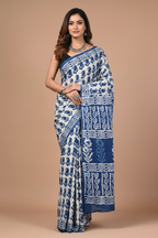 Indigo Handblock Saree - New Face & Hairstyle