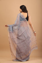 Sky Blue Kota Doriya Saree - Breathable Handblock Print
