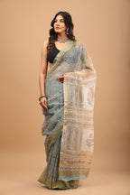 Sea Green Kota Doriya Saree - Breathable Handblock Print