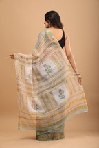 Sea Green Kota Doriya Saree - Breathable Handblock Print