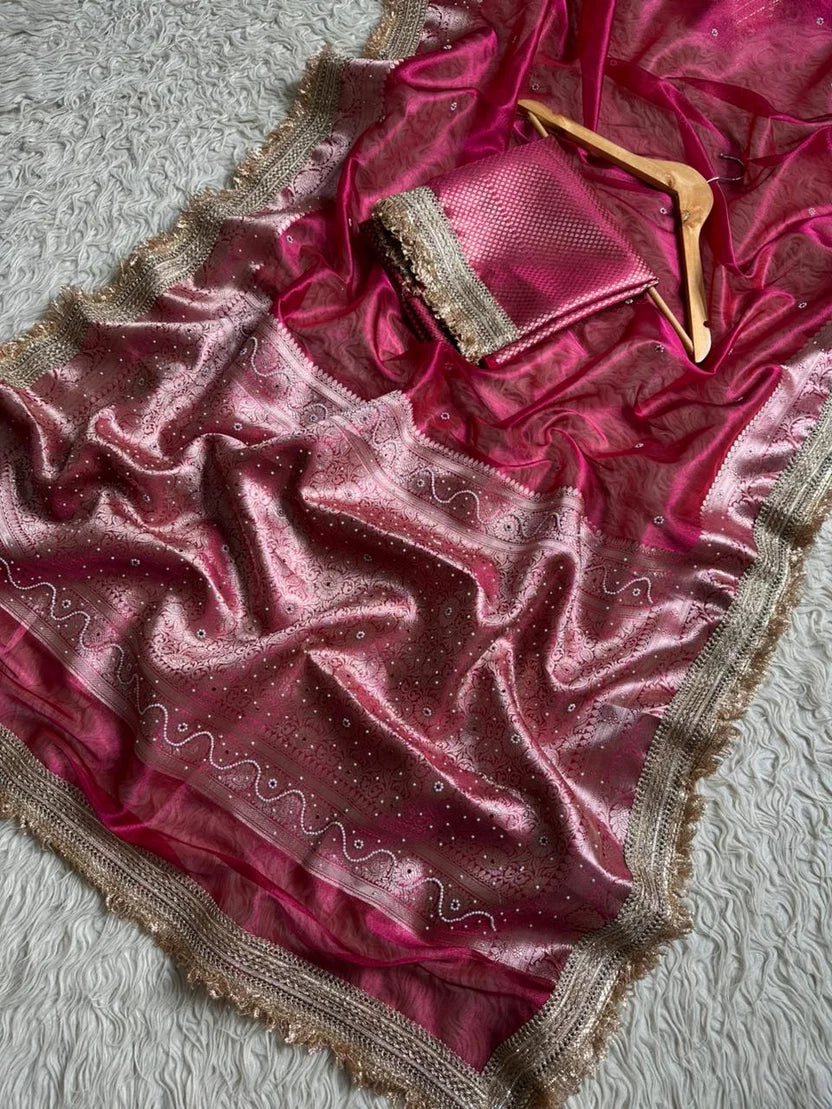 Banarasi Soft Tissue Pink Saree