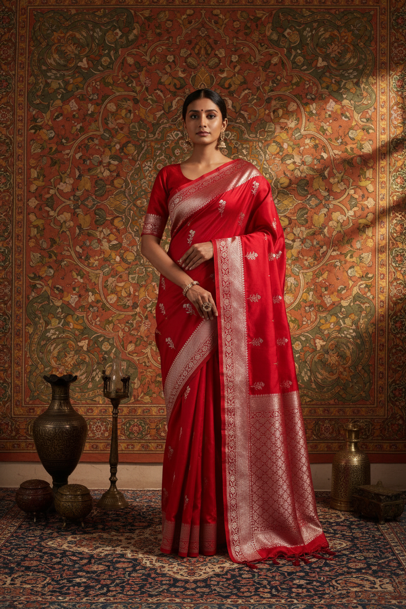 Red Banarsi Saree - Mughal Retro