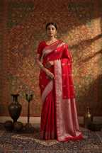 Red Banarsi Saree - Mughal Retro