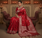 Red Banarsi Saree - Mughal Seated Pose