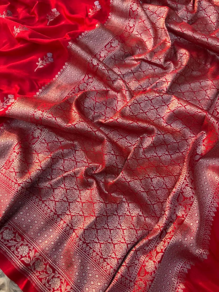 Red Banarsi Mashru Silk Saree