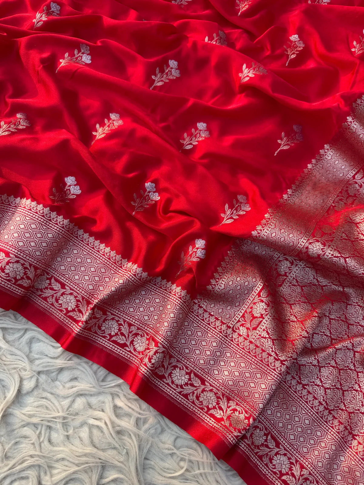 Red Banarsi Mashru Silk Saree