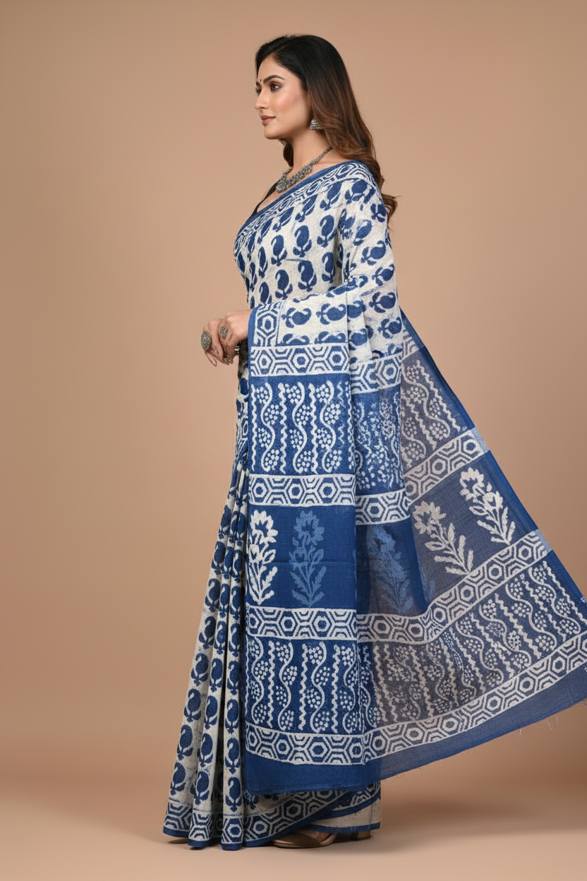 Side Profile - Indigo Handblock Saree
